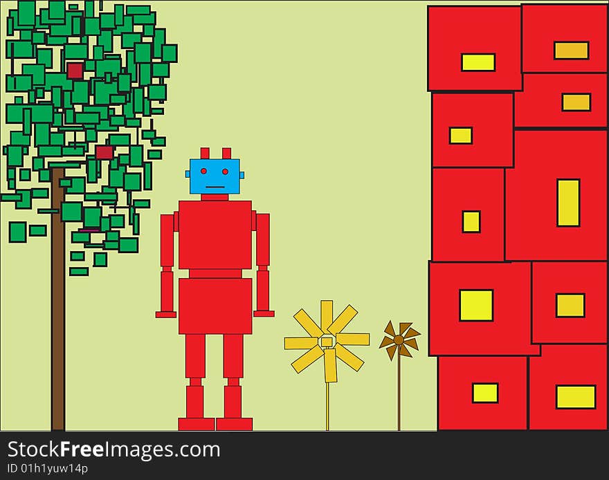 Vector illustration of funky Retro red robot