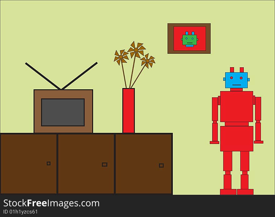 Vector illustration of funky Retro red robot