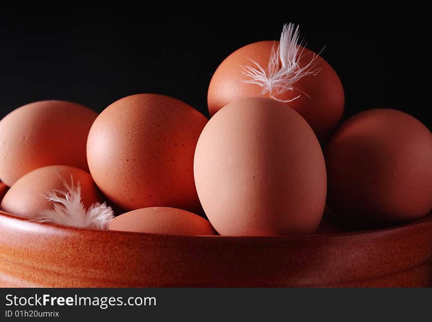 Eggs and small white feathers