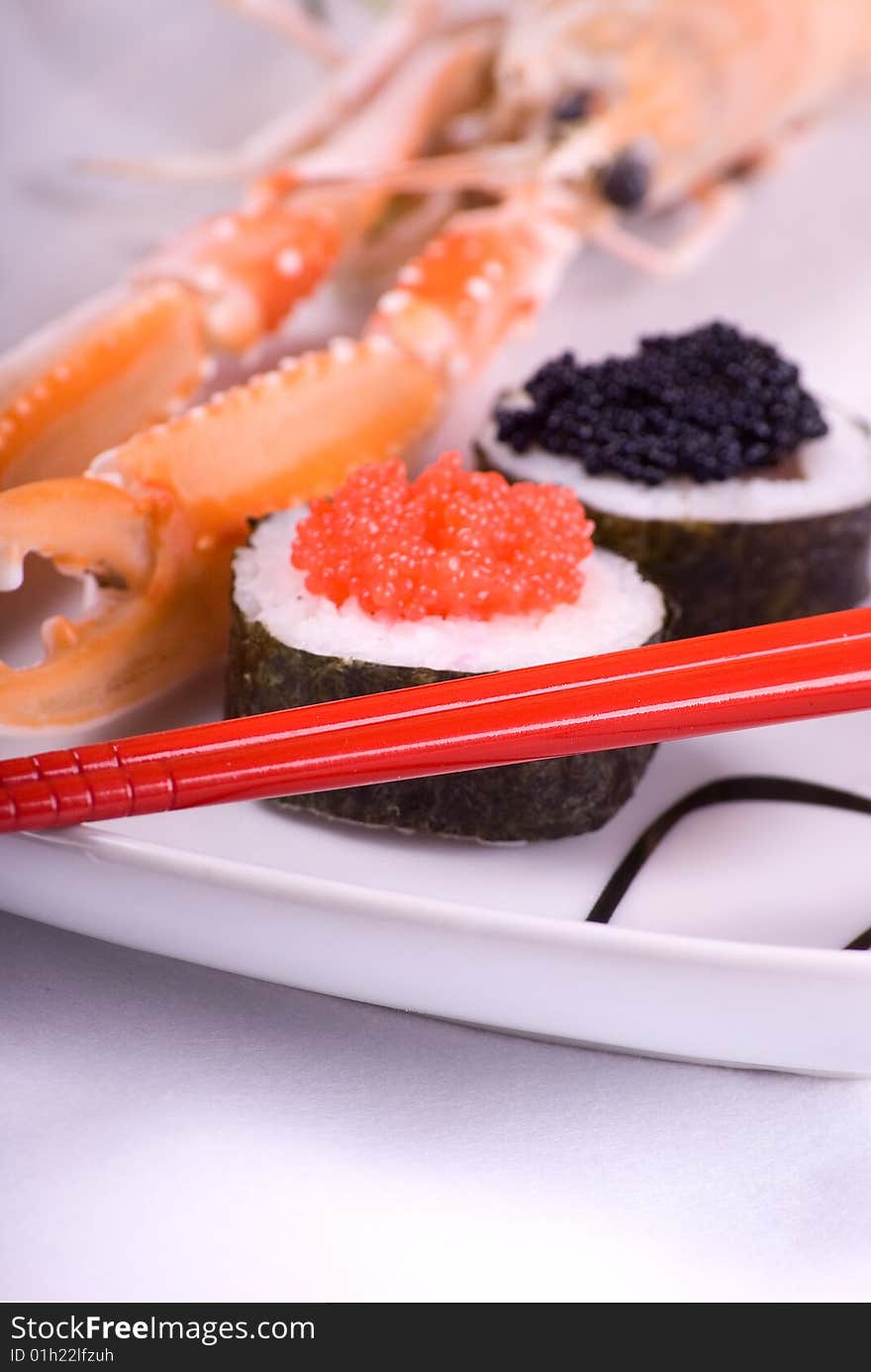 Prepared sushi on the plate