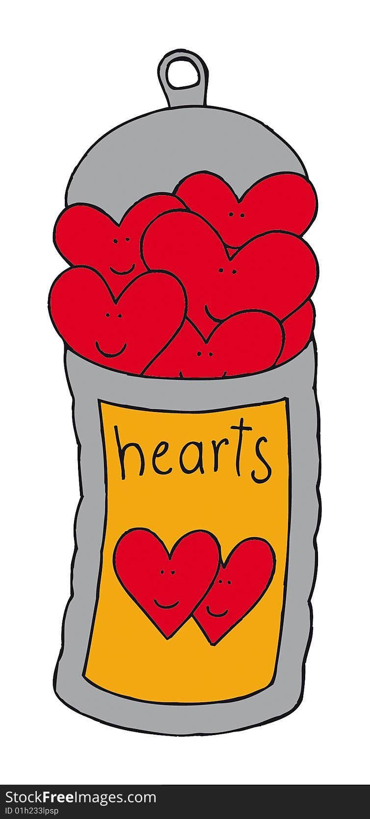 Color illustration of a can full of hearts