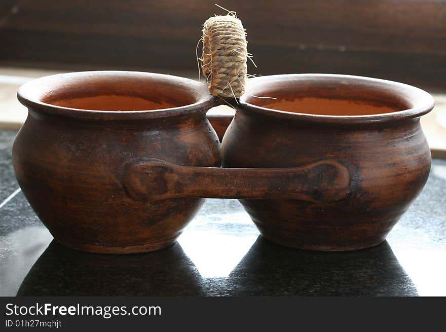 Old pottery - twin brown pots