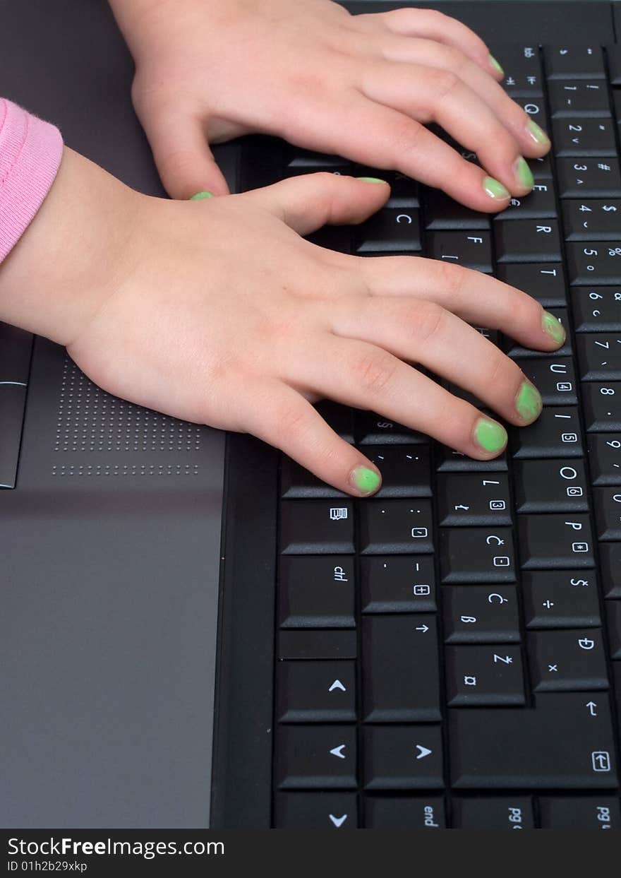 Little hands typing on keyboard. Little hands typing on keyboard