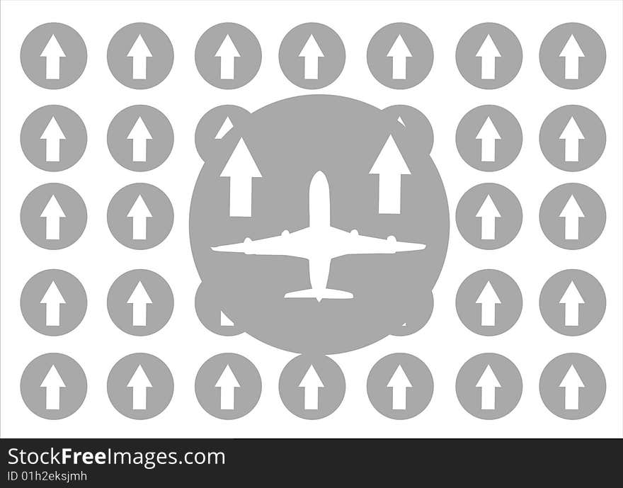 Plane and arrow on white background