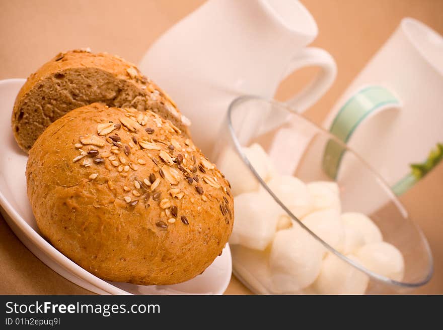 Bread and mozzarella close up