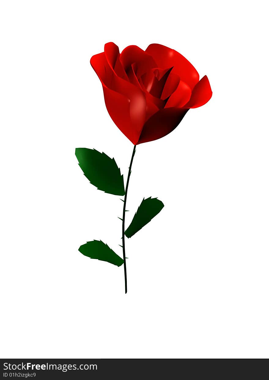 3d red rose isolated on white