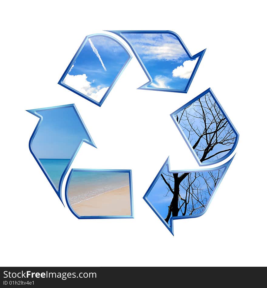 Conceptual recycling symbol isolated over white background