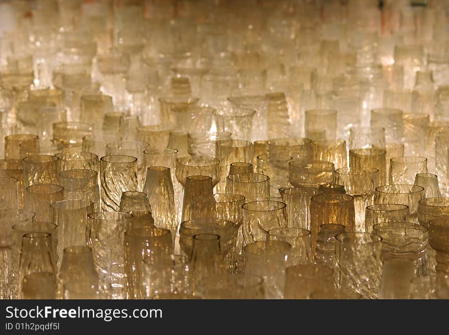 Many glass chandeliers in perspective. Many glass chandeliers in perspective