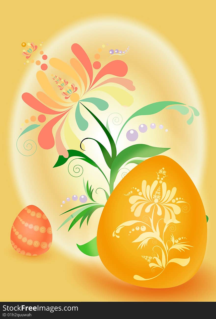 Easter postal, raster, but in vectorial style. Sun glad colors