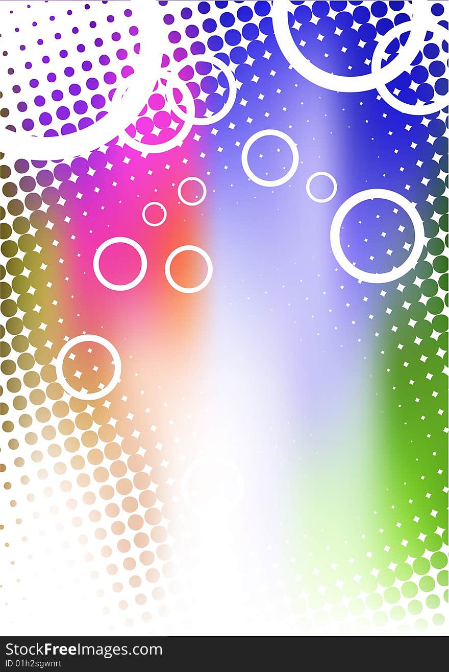 White circles on colourful background