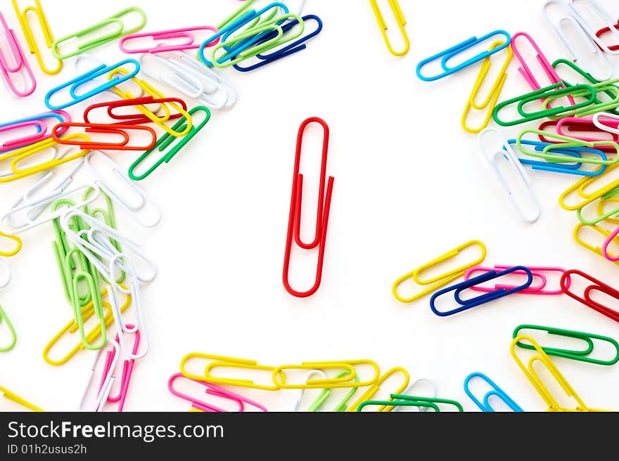 Close-up of paper clips on a white background