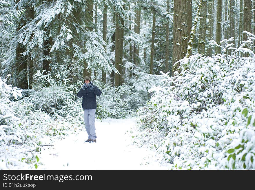 Man With Camera In Winter