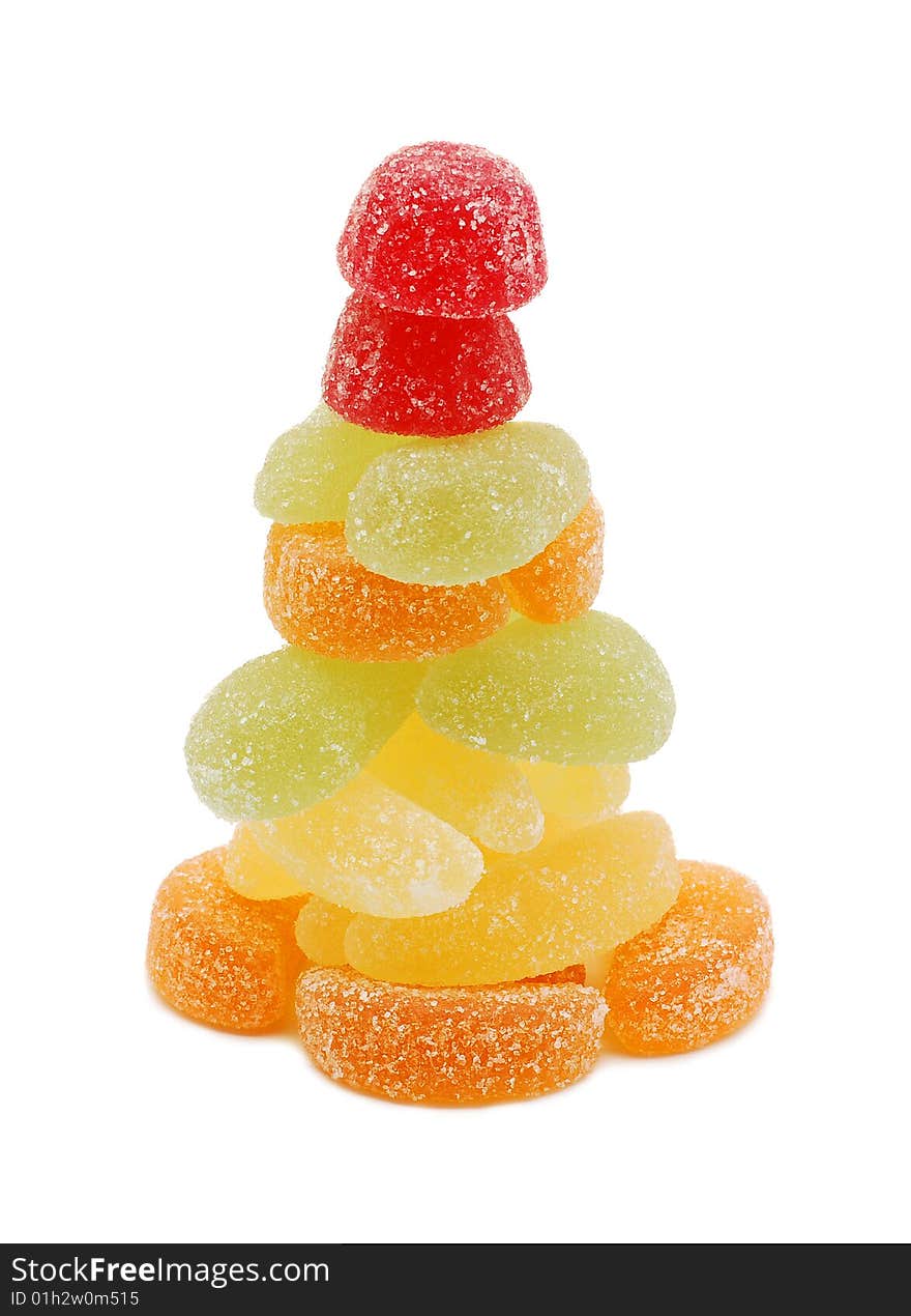 Different types of jelly candies arranged in a tower. Different types of jelly candies arranged in a tower