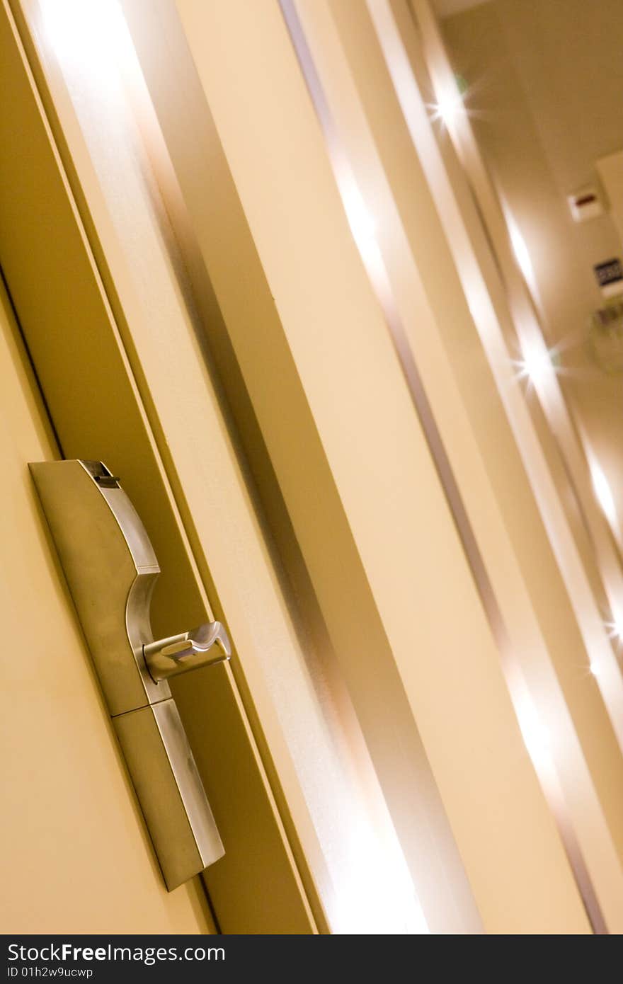 Modern hotel hall with a door hand grip detail