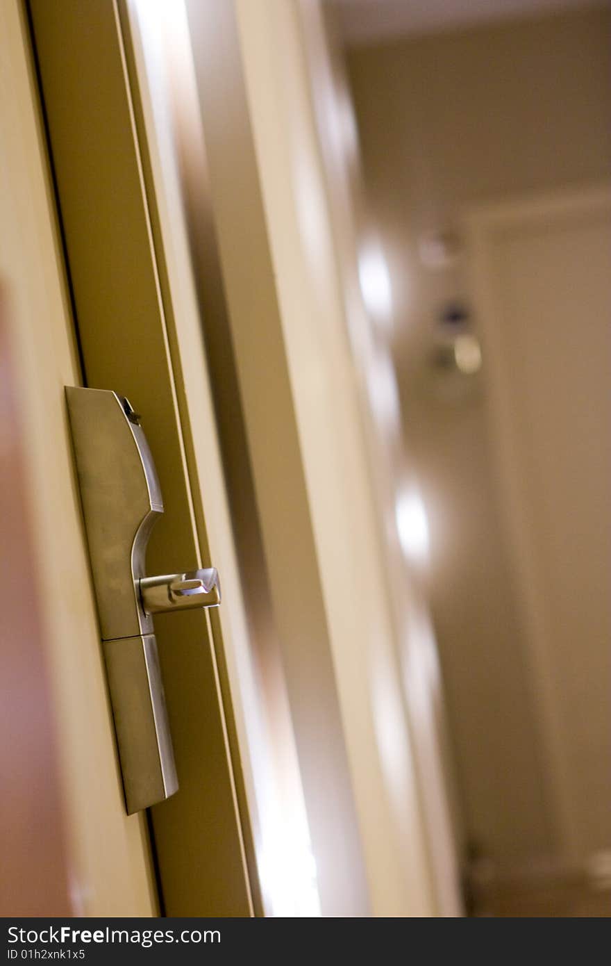 Modern hotel hall with a door hand grip detail