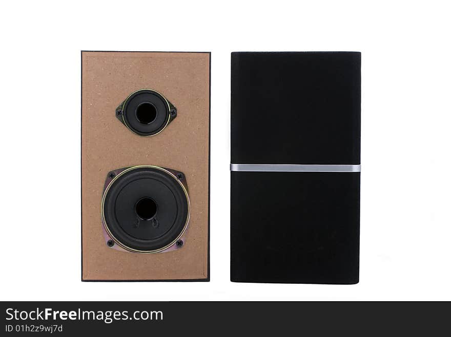 Two black speakers isolated on the white background