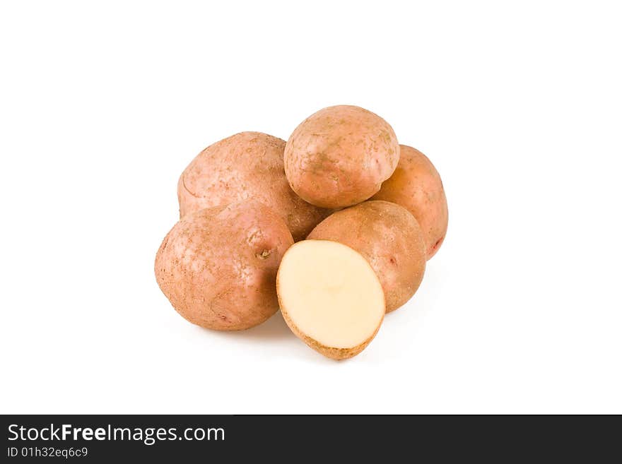 A lot of potatoes on an isolated white background