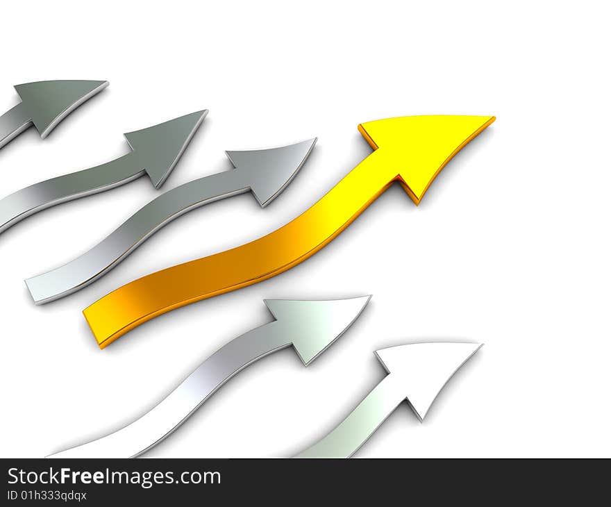 Abstract 3d illustration: curved arrows with leader over white