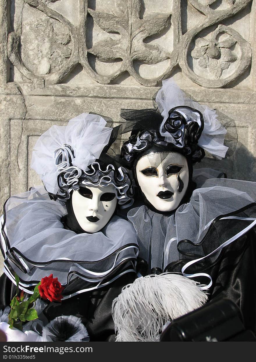 2 masks at Venice February carnival. 2 masks at Venice February carnival