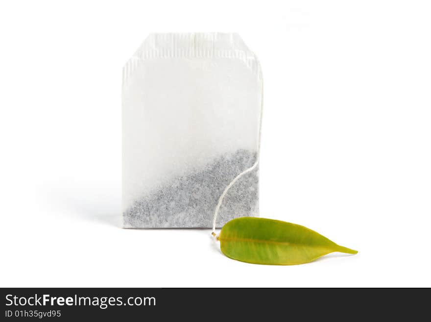 Creative tea bag on a white background. Creative tea bag on a white background