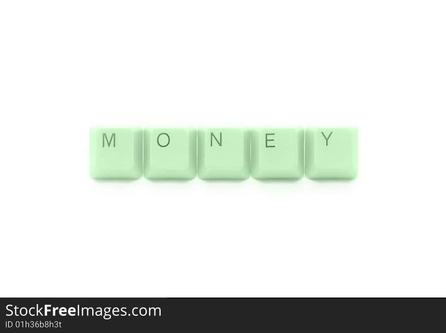 MONEY caption by keyboard keys isolated on white background and colored in dollar color. MONEY caption by keyboard keys isolated on white background and colored in dollar color