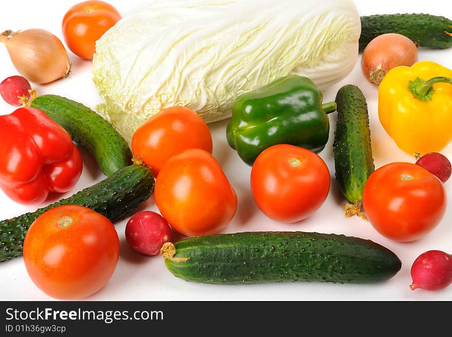 Different vegetables on white background