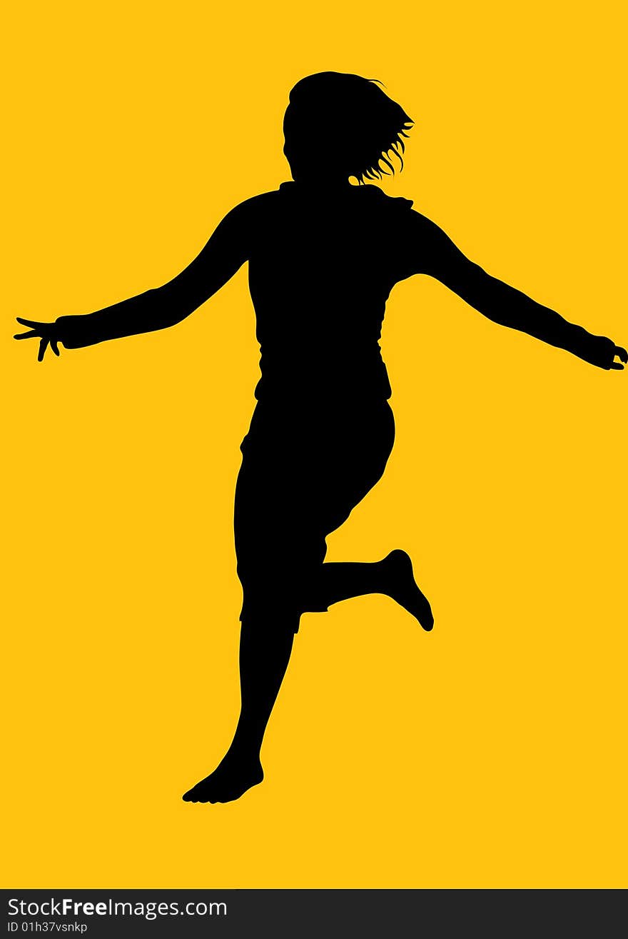 Silhouette girl on yellow background, vector