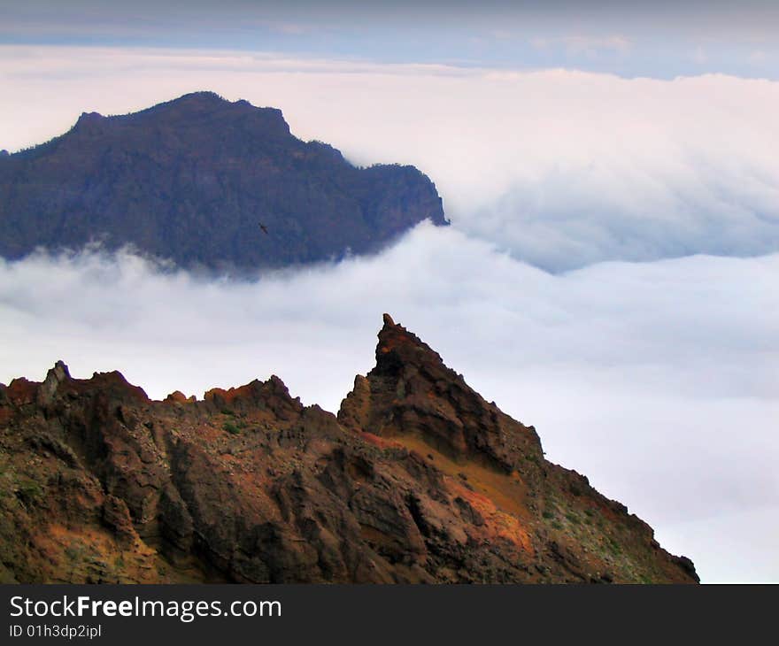 Volcanic mountains, crater details over skies of Canary Island La Palma. Volcanic mountains, crater details over skies of Canary Island La Palma