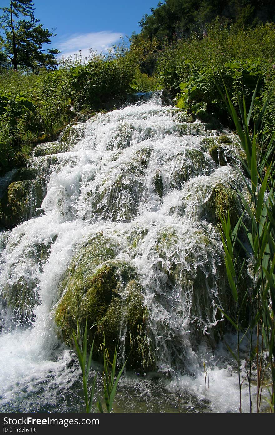 A waterfall in Plitvice National Park, Croatia.