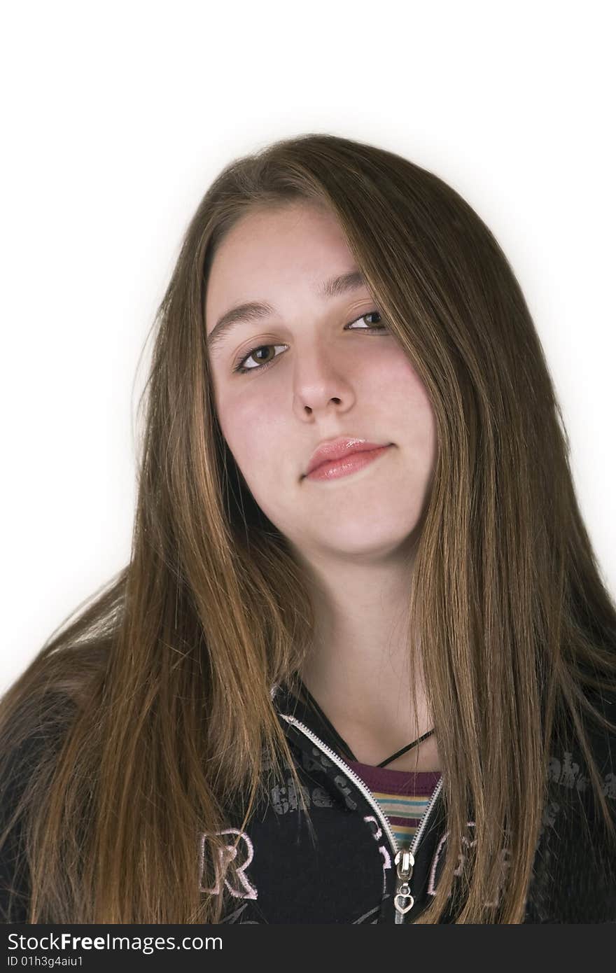 Teenage Girl looking at Camera, isolated over white background