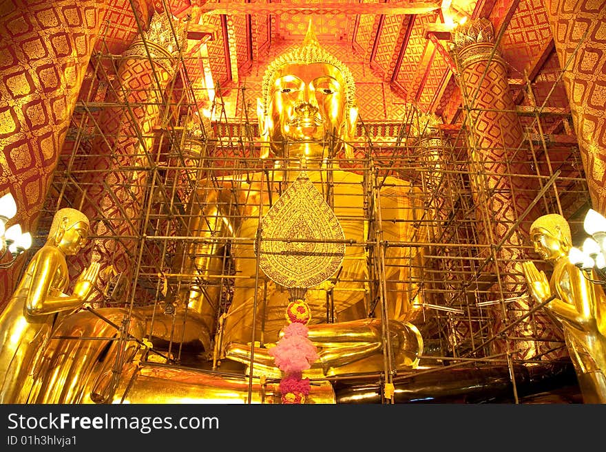 The repainting of huge Buddha image, Ayutthaya province, Thailand. The repainting of huge Buddha image, Ayutthaya province, Thailand.