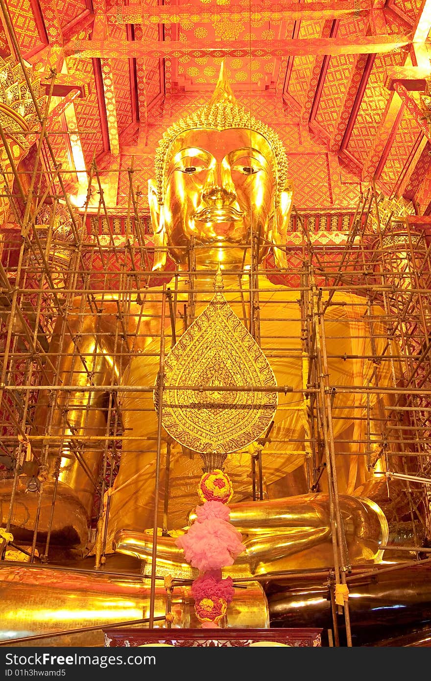 The repainting of huge Buddha image, Ayutthaya province, Thailand. The repainting of huge Buddha image, Ayutthaya province, Thailand.