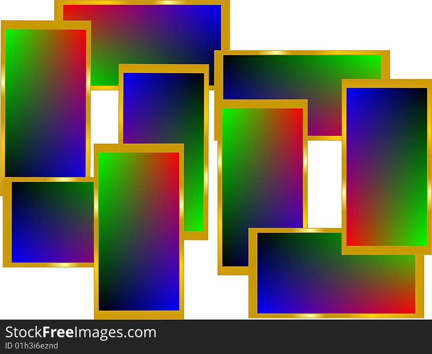 Rainbow colors, with gold edging in a collage. Rainbow colors, with gold edging in a collage..