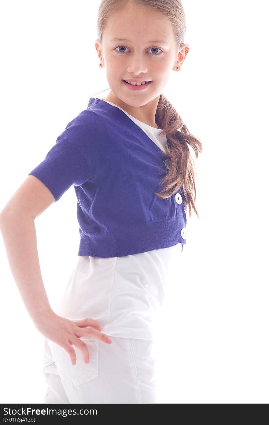 Young brunette child posing in different clothes. Young brunette child posing in different clothes