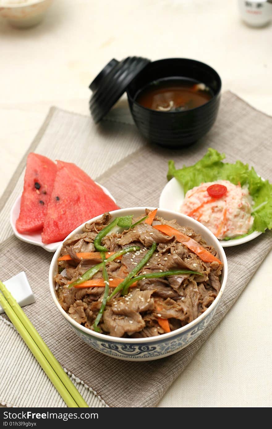 Prepared and delicious japanese food-beef rice