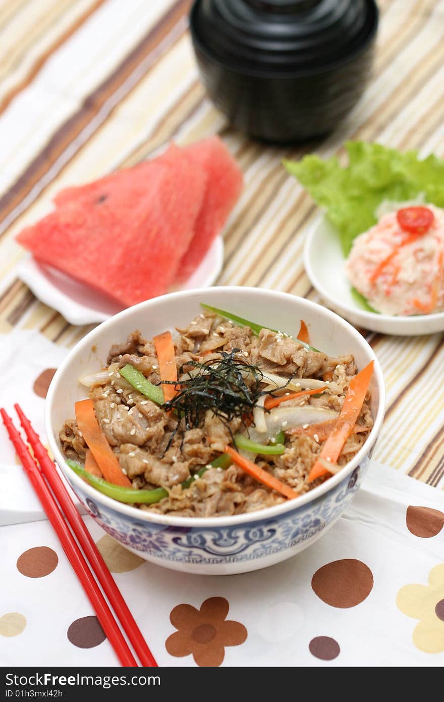 Prepared and delicious japanese food-beef rice