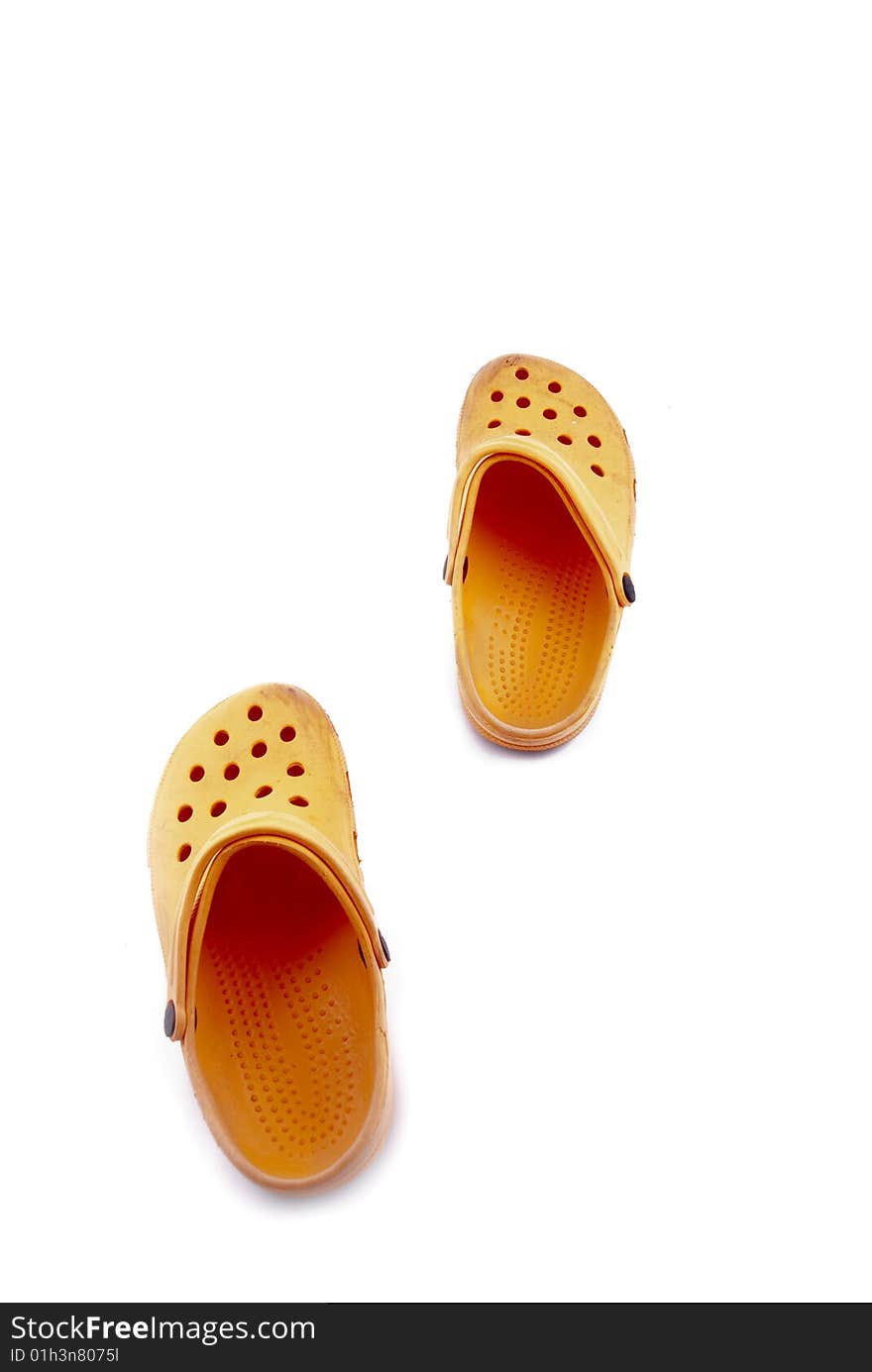 Orange men summer foot wear isolated on white. Orange men summer foot wear isolated on white