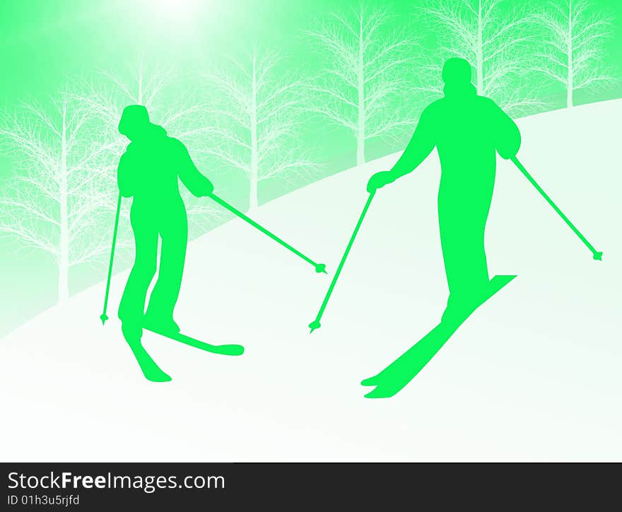 Couple skiing