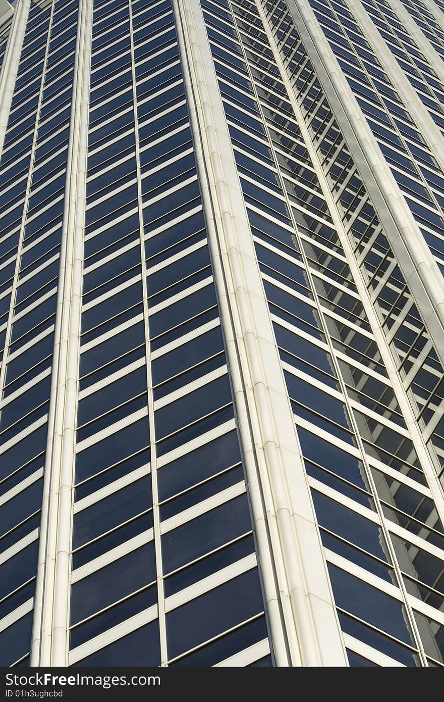 Close up of office building in downtown Los Angeles in daytime.