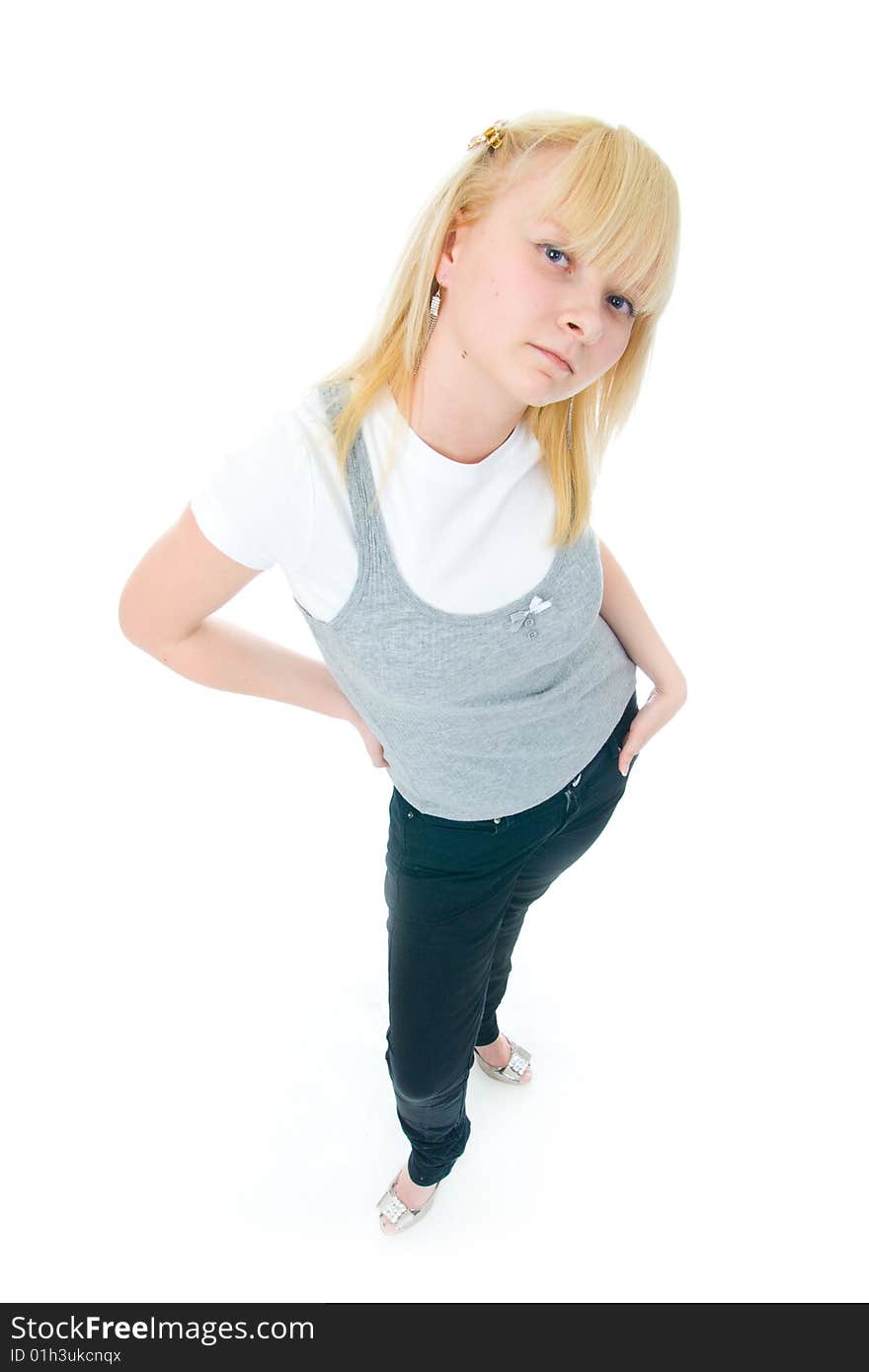 The young glamour girl isolated on a white background