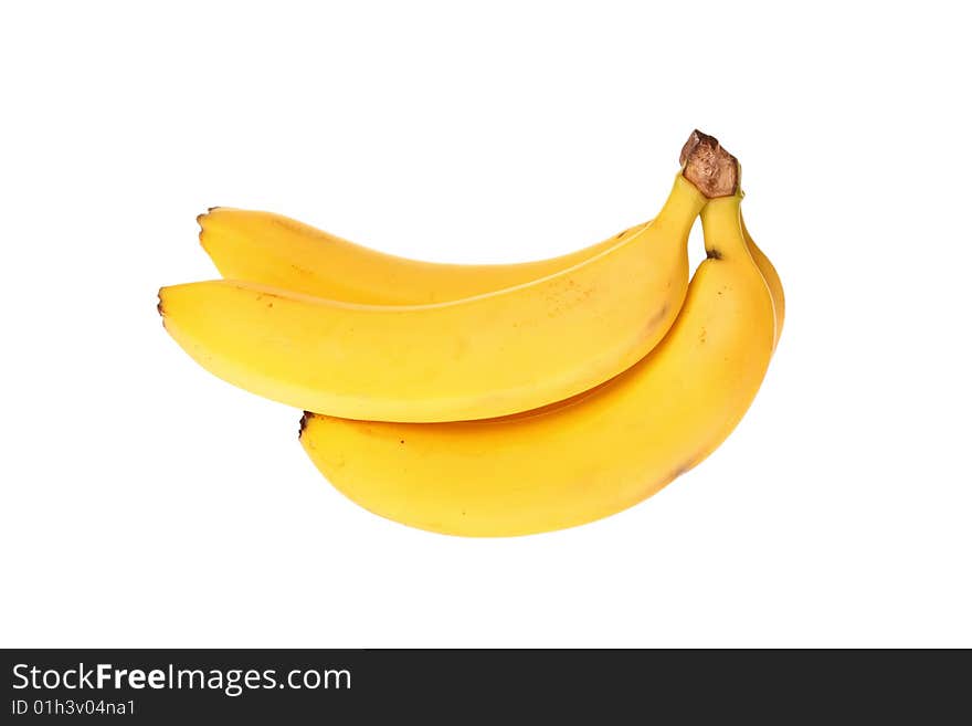 Cluster of bananas on a white