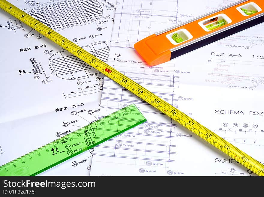 A set of measuring instruments on a design. A set of measuring instruments on a design