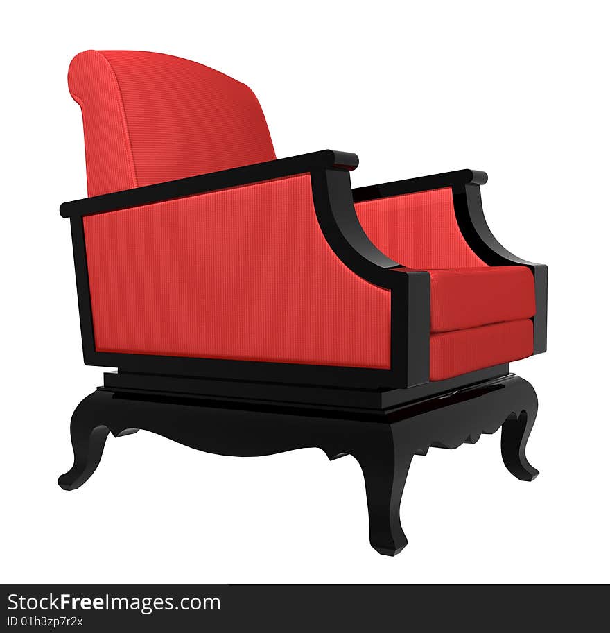 Red cloth  wooden armchair, 3D-rendering