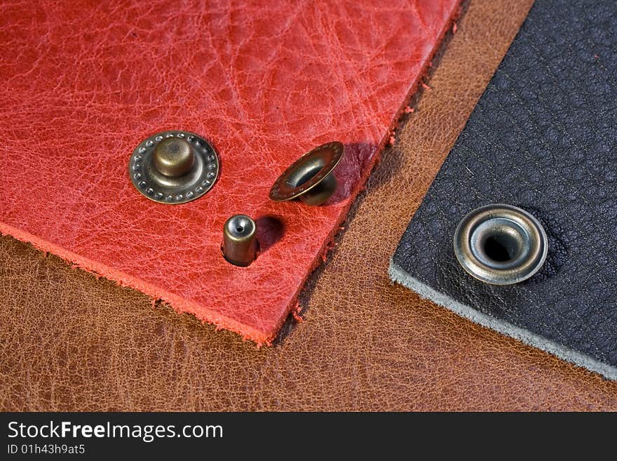 Pink, black, brown leather with buttons