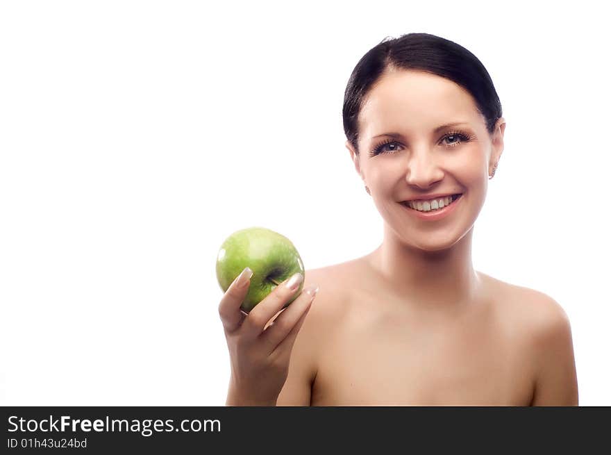 Young  brunette with apple