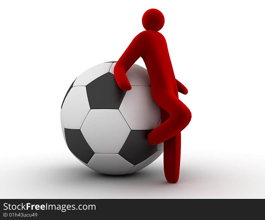 Men of the red colour  stand  near soccer ball. Men of the red colour  stand  near soccer ball