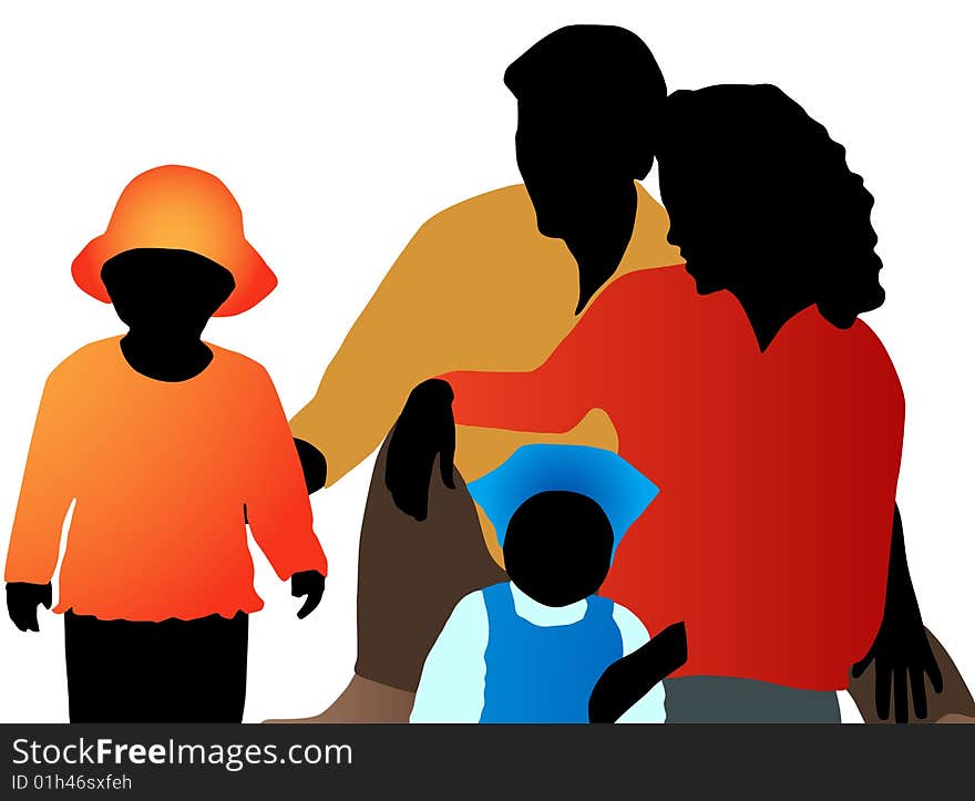 Illustration of family silhouettes, colorful