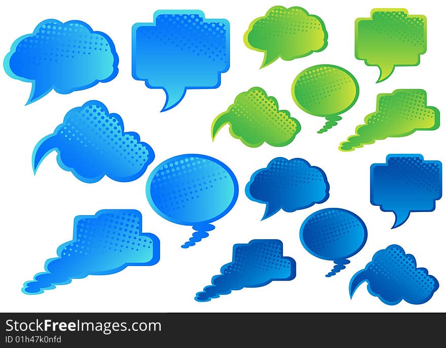 Illustration of communication bubbles, blue, green