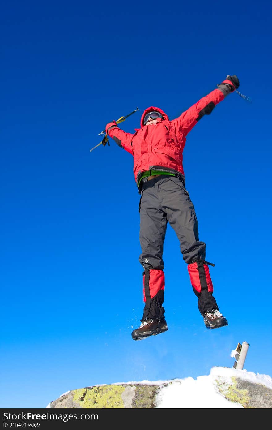 Hiker are in winter in mountains