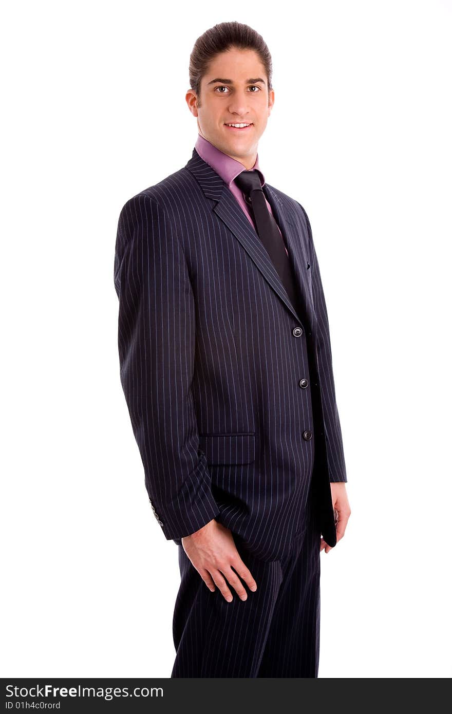 Portrait of thinking man looking up on an isolated white background